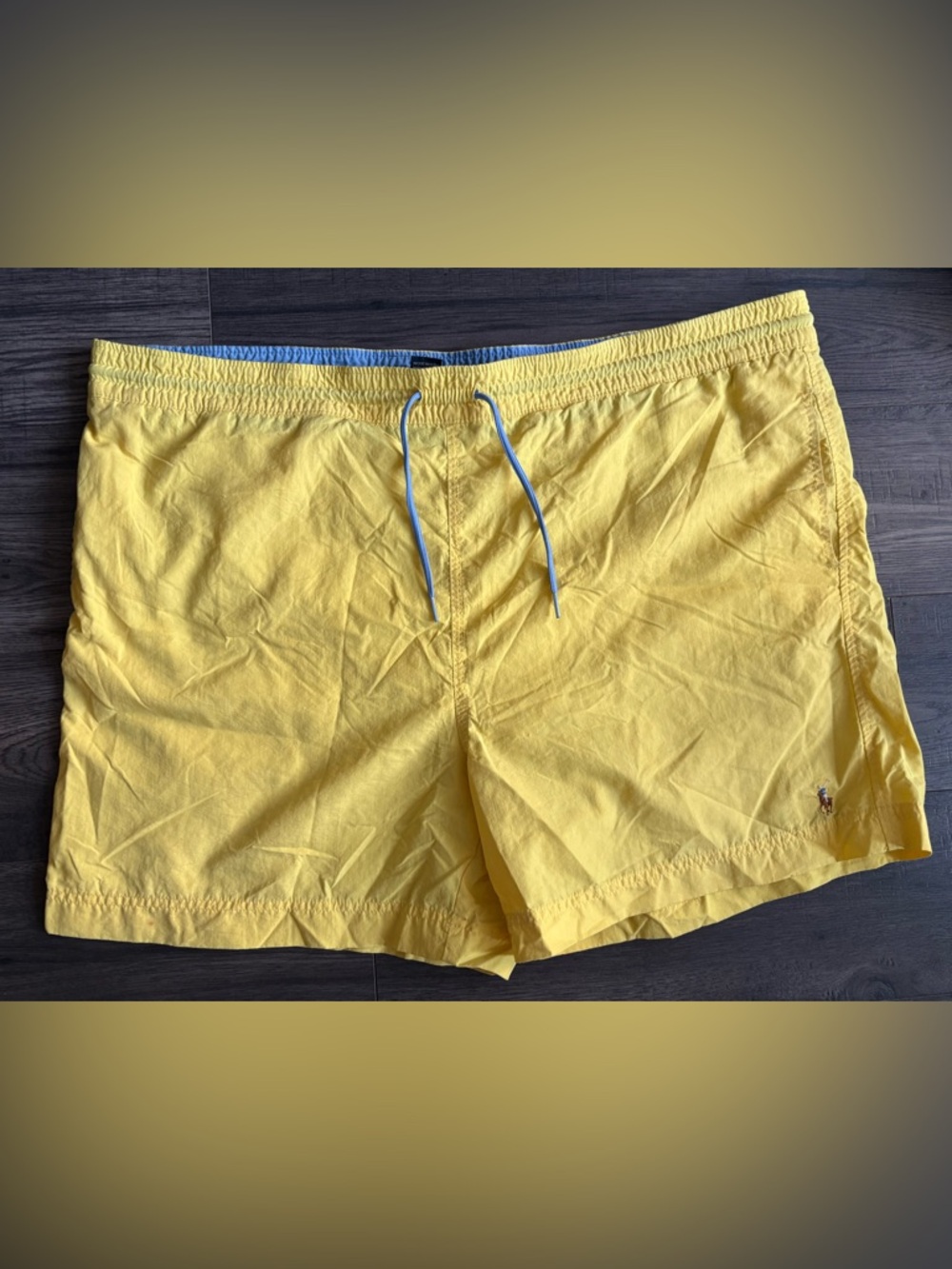Polo by Ralph Lauren Yellow Swim Trunks with Light Blue Drawstring